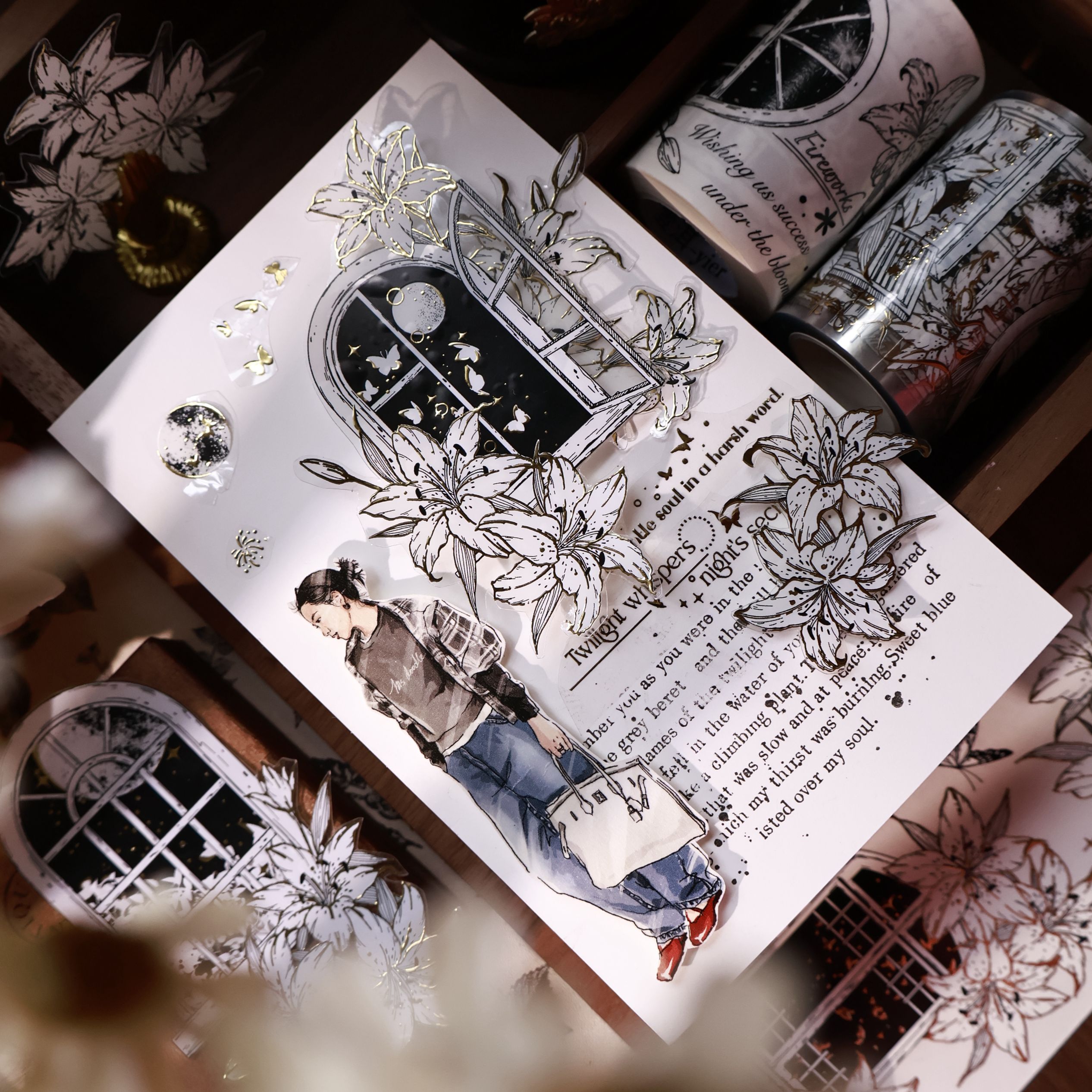 YIER Studio Lily Flower Window Washi PET Tape 2.36*196.85 inch