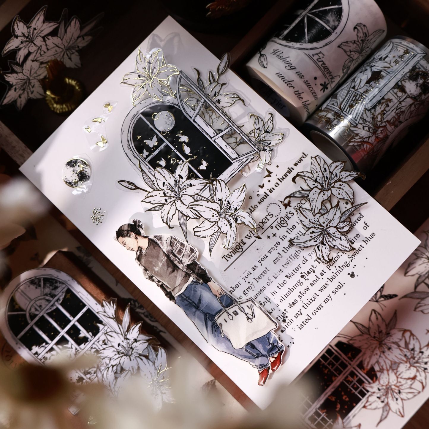 YIER Studio Lily Flower Window Washi PET Tape 2.36*196.85 inch