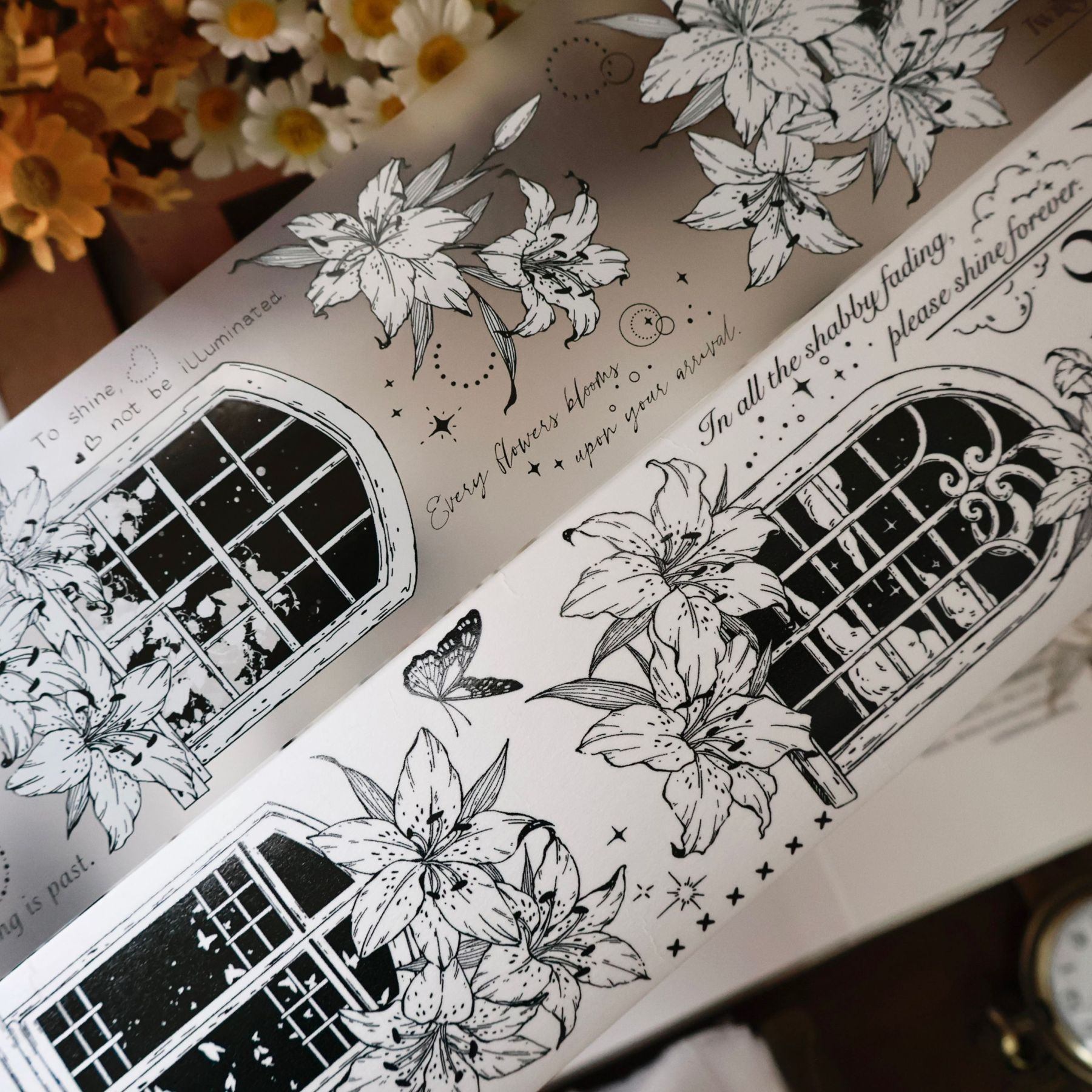 YIER Studio Lily Flower Window Washi PET Tape 2.36*196.85 inch