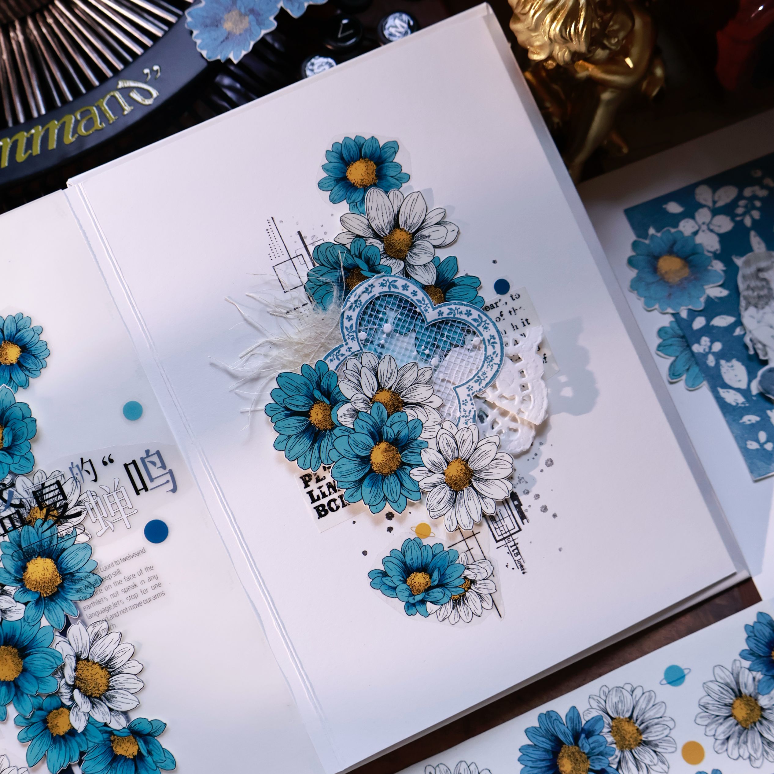 YIER Studio Blue Chrysanthemum Washi PET Tape 2.17 inch * 236.22 inch