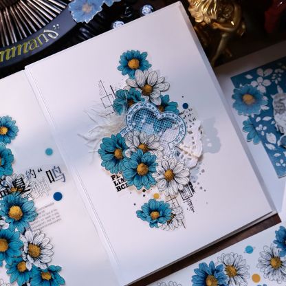 YIER Studio Blue Chrysanthemum Washi PET Tape 2.17 inch * 236.22 inch