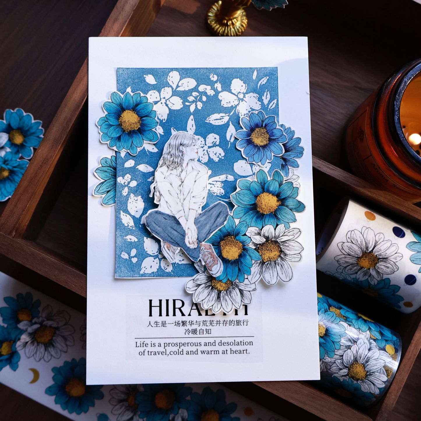 YIER Studio Blue Chrysanthemum Washi PET Tape 2.17 inch * 236.22 inch