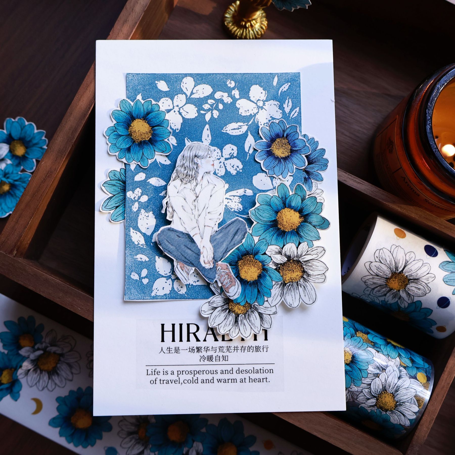 YIER Studio Blue Chrysanthemum Washi PET Tape 2.17 inch * 236.22 inch