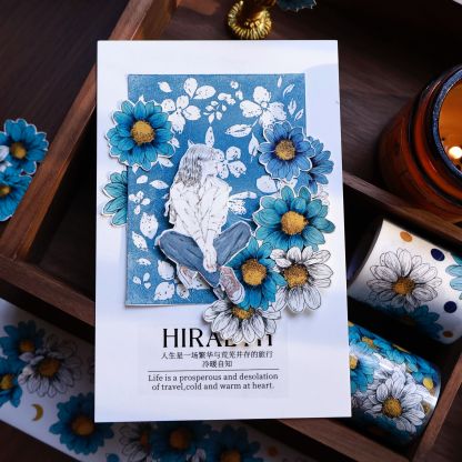 YIER Studio Blue Chrysanthemum Washi PET Tape 2.17 inch * 236.22 inch