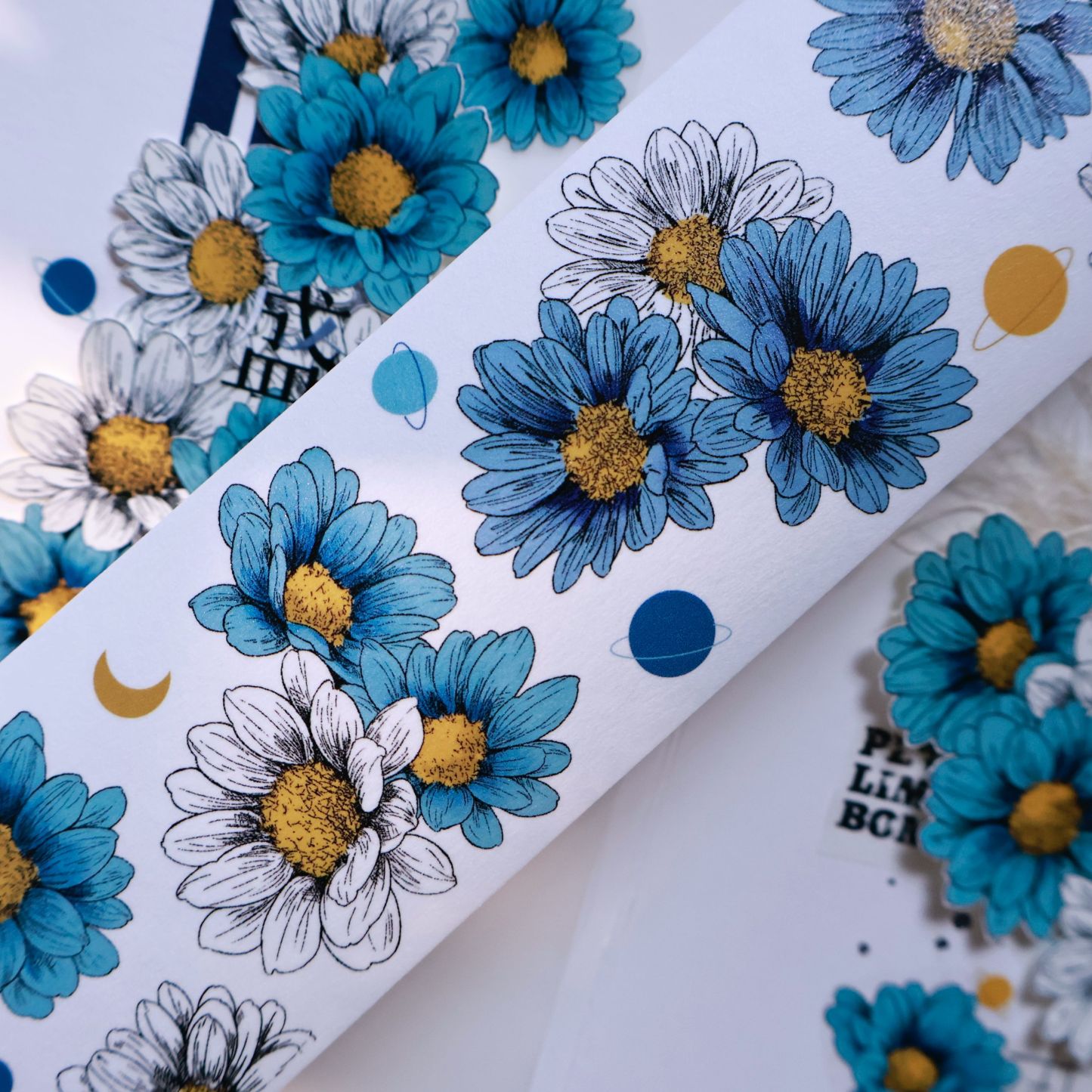 YIER Studio Blue Chrysanthemum Washi PET Tape 2.17 inch * 236.22 inch