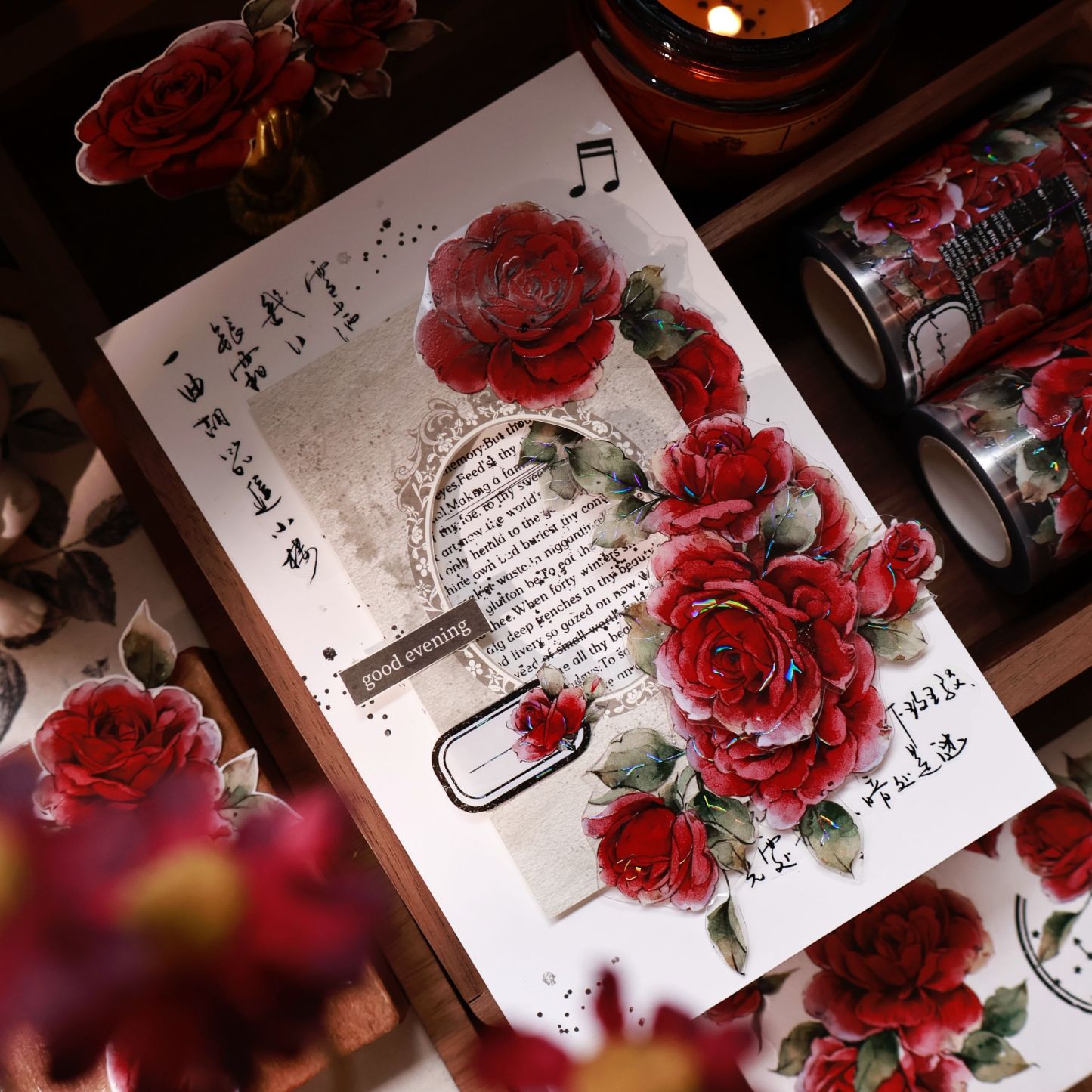 YIER Studio  Red Roses Washi PET Tape 2.36*236.22 inch