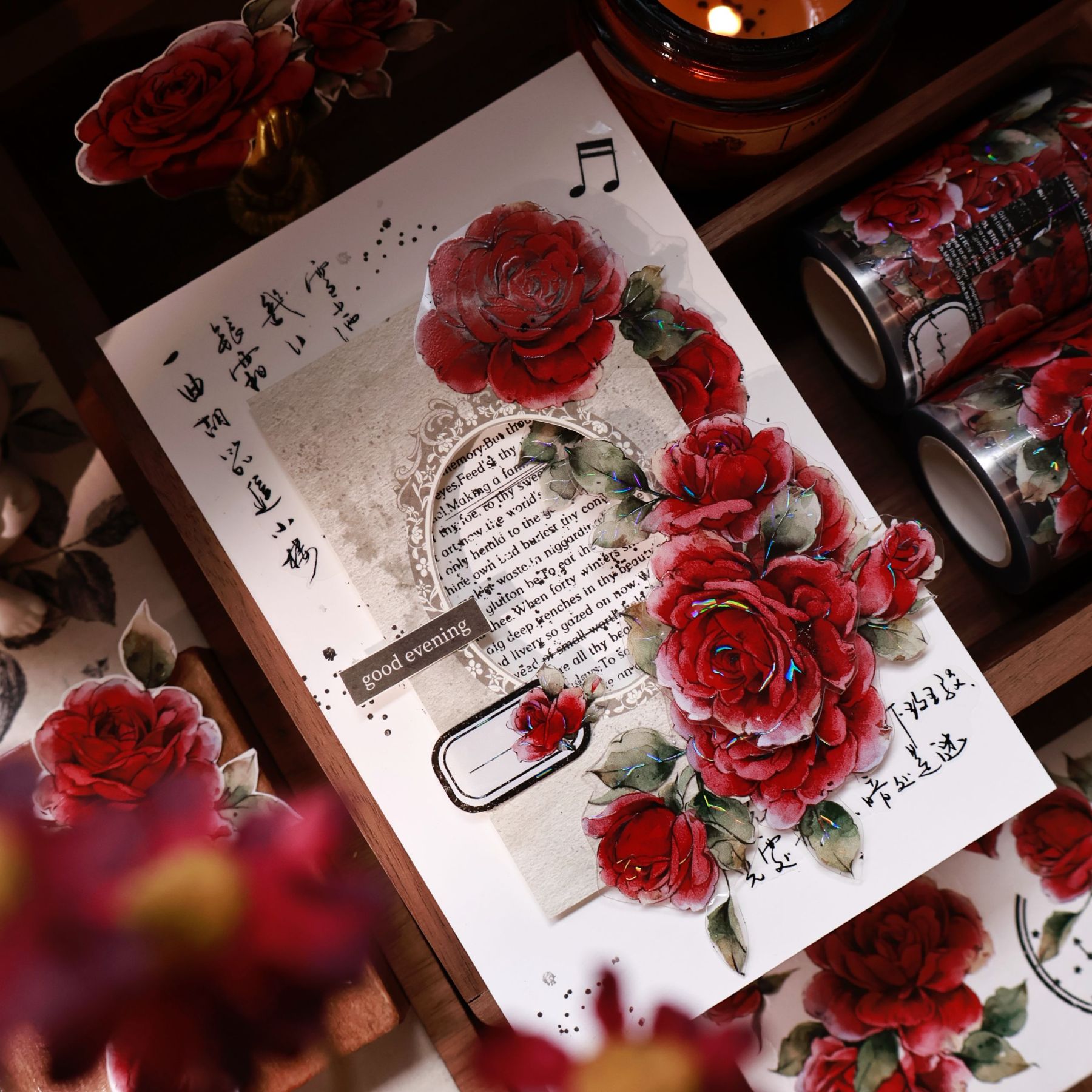 YIER Studio  Red Roses Washi PET Tape 2.36*236.22 inch