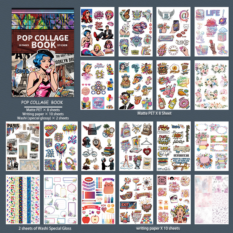20Sheet/Pack Pop Art PET Washi Sticker Book