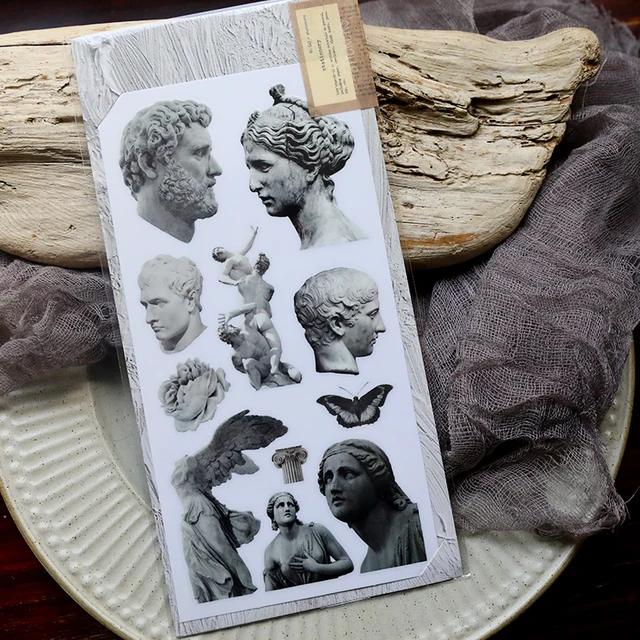 Retro Art Stone Sculpture Theme Transfer Sticker-JournalTale