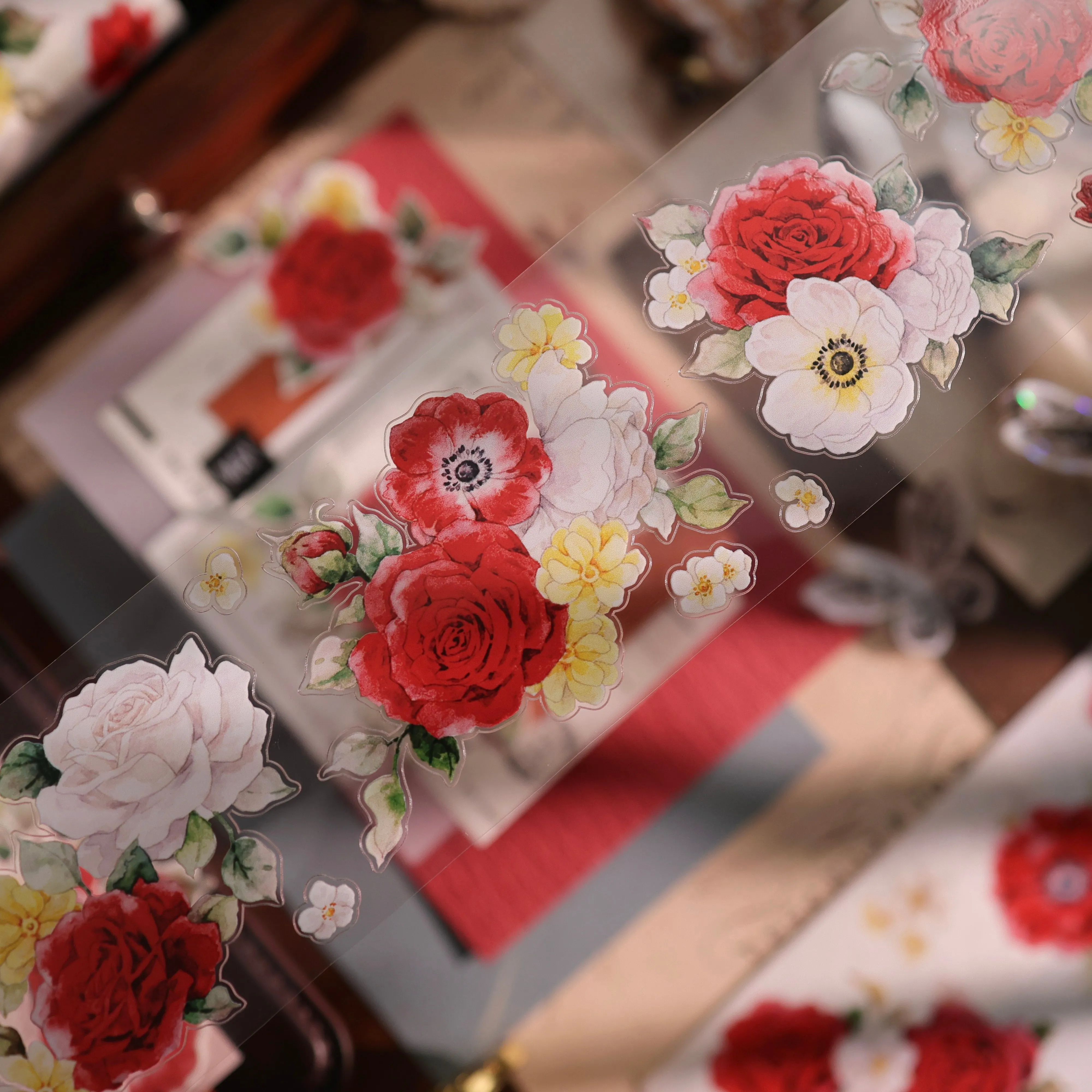 YIER Studio Pre-cut Red flowers PET Tape 2.17×118.11 inch