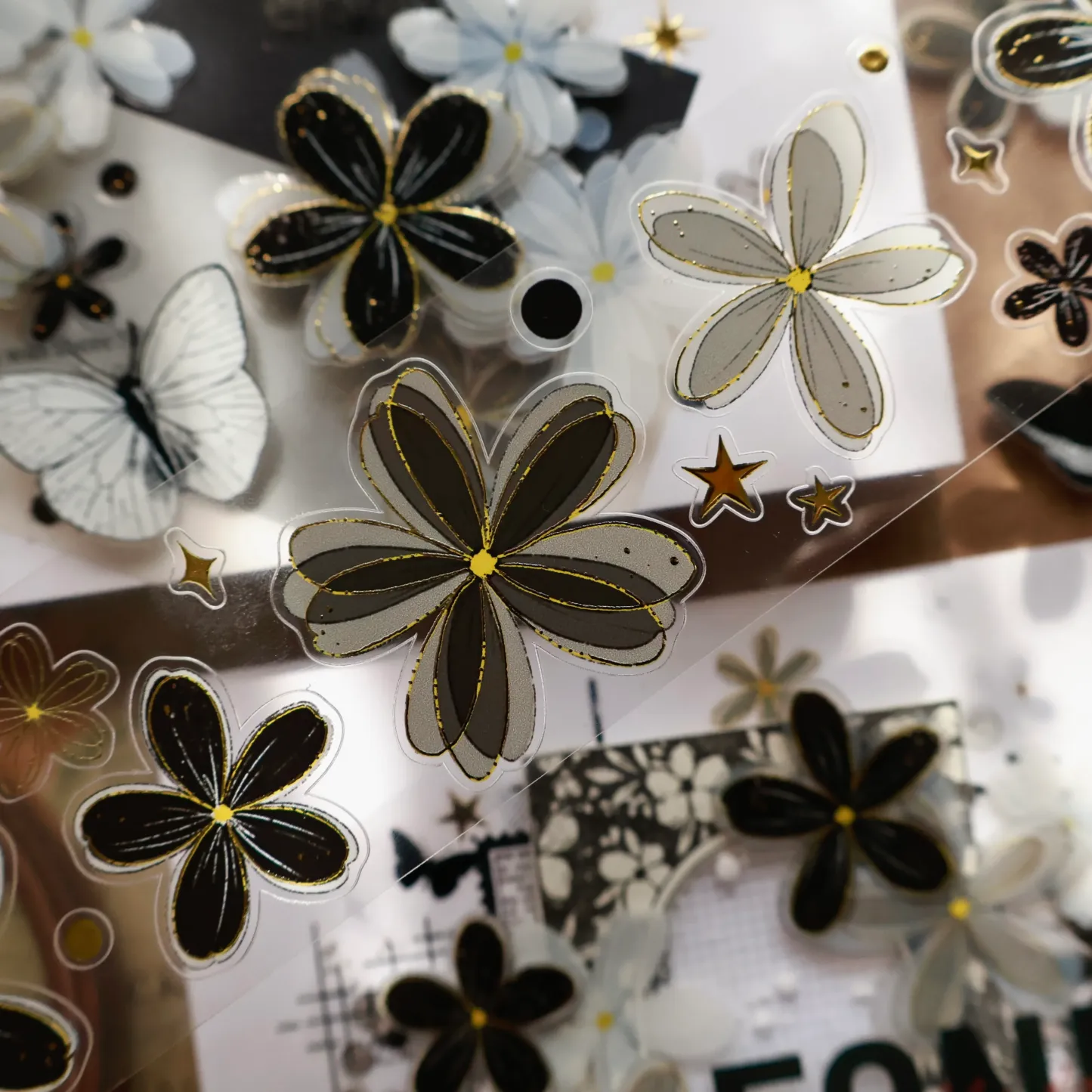 YIER Studio Black small flower Washi PET Tape 2.17 * 78.74 inch