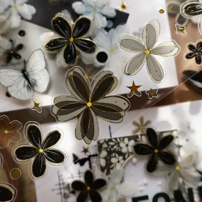 YIER Studio Black small flower Washi PET Tape 2.17 * 78.74 inch