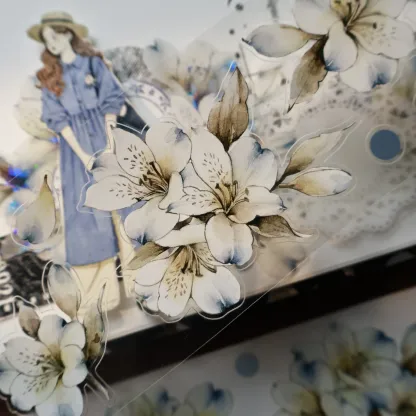 YIER Studio White flowers Washi PET Tape 2.17 * 78.74 inch