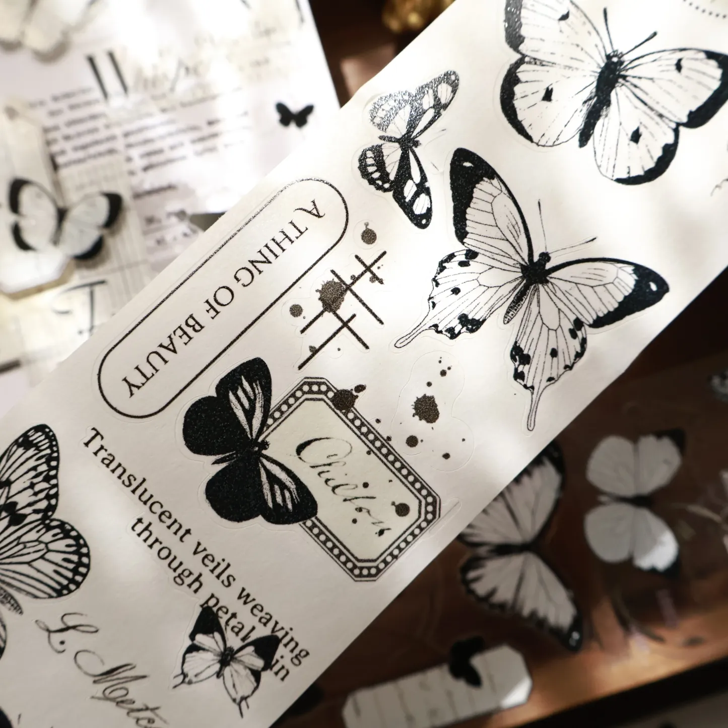 YIER Studio Black and white butterflies Washi PET Tape 2.17*196.85 inch