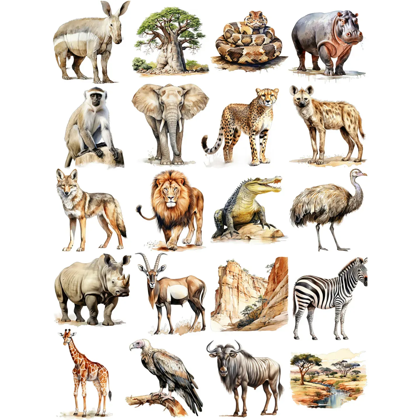 African wildlife Animals Theme adhesive stickers