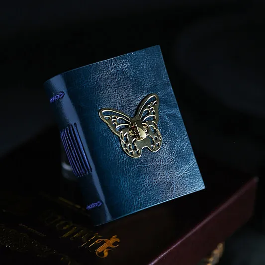 Vintage Handmade A7 Butterfly Leather Journal | Genuine Cowhide Collage Notebook with Blank Kraft Pages