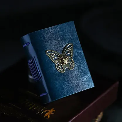 Vintage Handmade A7 Butterfly Leather Journal | Genuine Cowhide Collage Notebook with Blank Kraft Pages