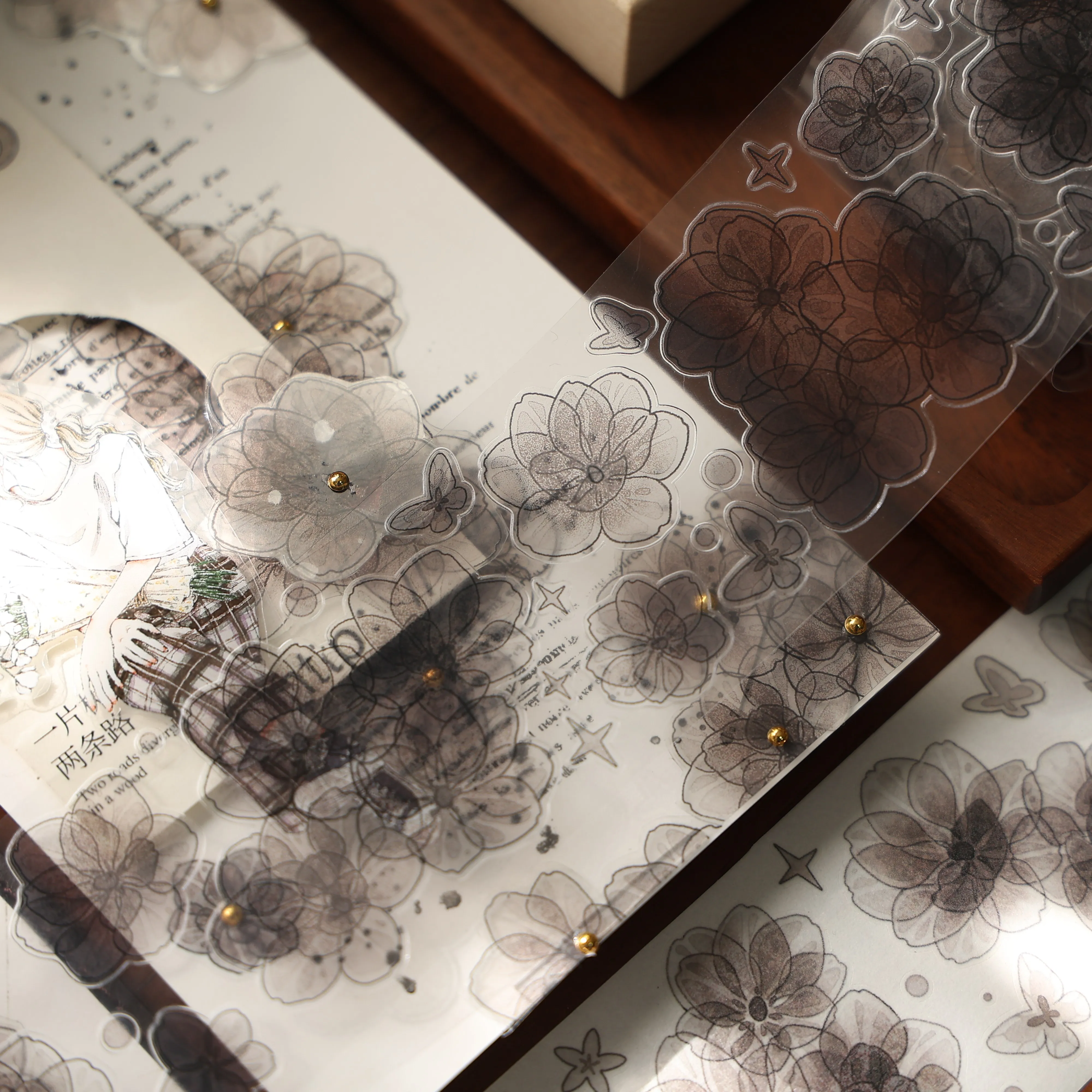 YIER Studio Transparent black flowers PET Washi Tape 1.97*196.85 inch