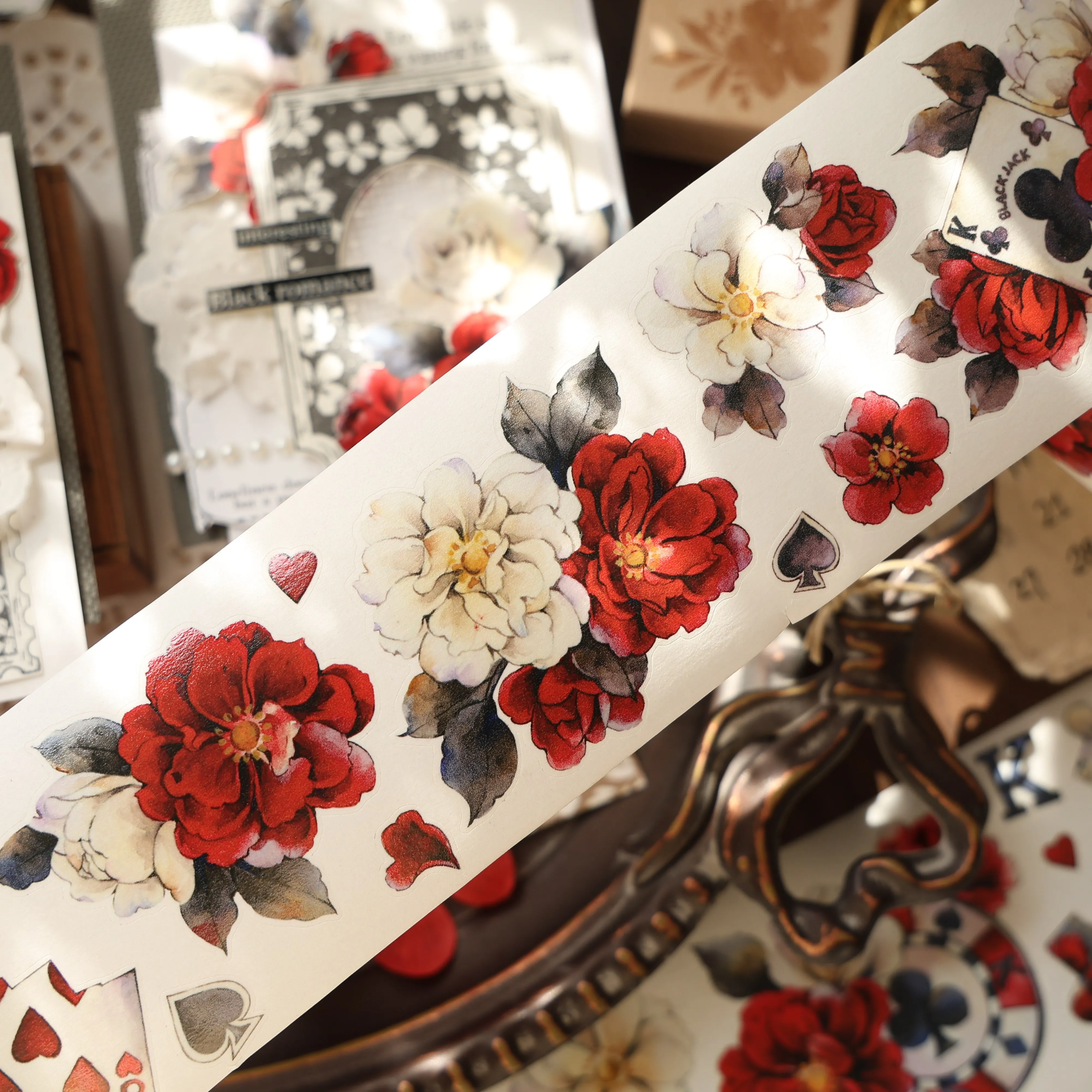 YIER Studio Red playing cards flowers PET Washi Tape 2.36*196.85 inch