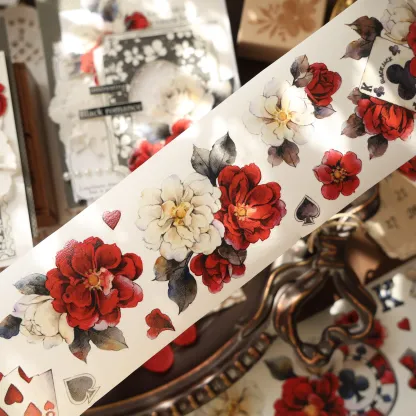 YIER Studio Red playing cards flowers PET Washi Tape 2.36*196.85 inch
