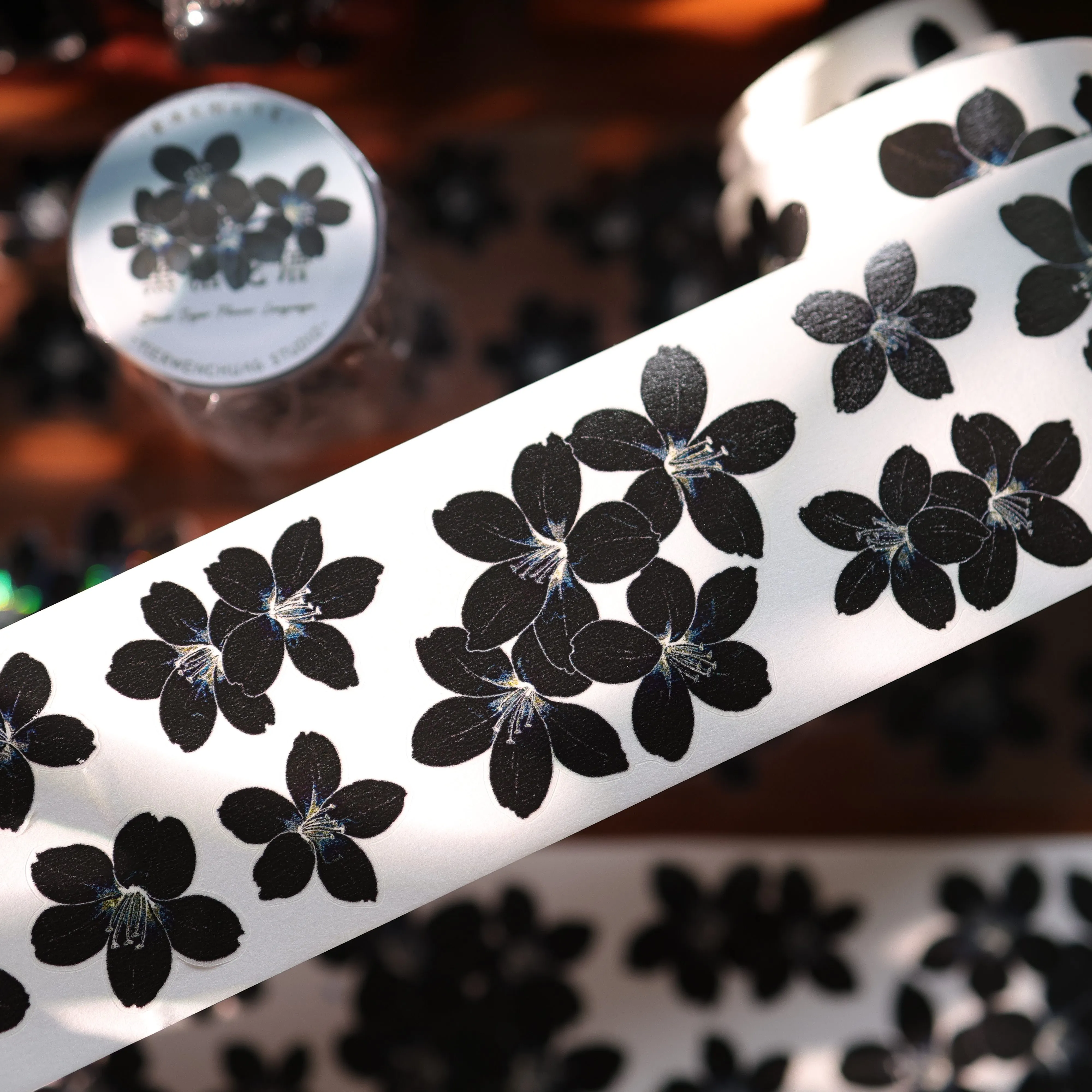 YIER Studio Pre-cut Black floral PET Tape 2.17*196.85 inch