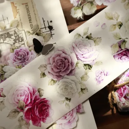 YIER Studio Pinkish-purple flowers Washi PET Tape 2.17*196.85 inch
