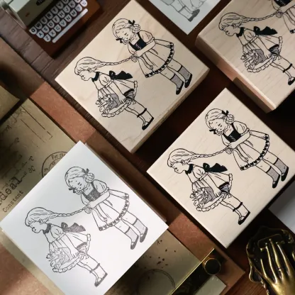 YIER Studio Cute girl Wood Stamp