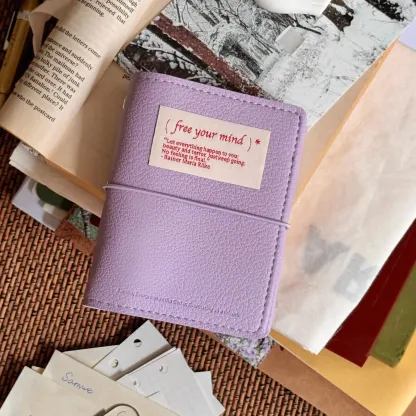 Minimalist M5 Leather Journal with Fabric Label | Colorful Collage Pocket Notebook, 60 Blank Sheets