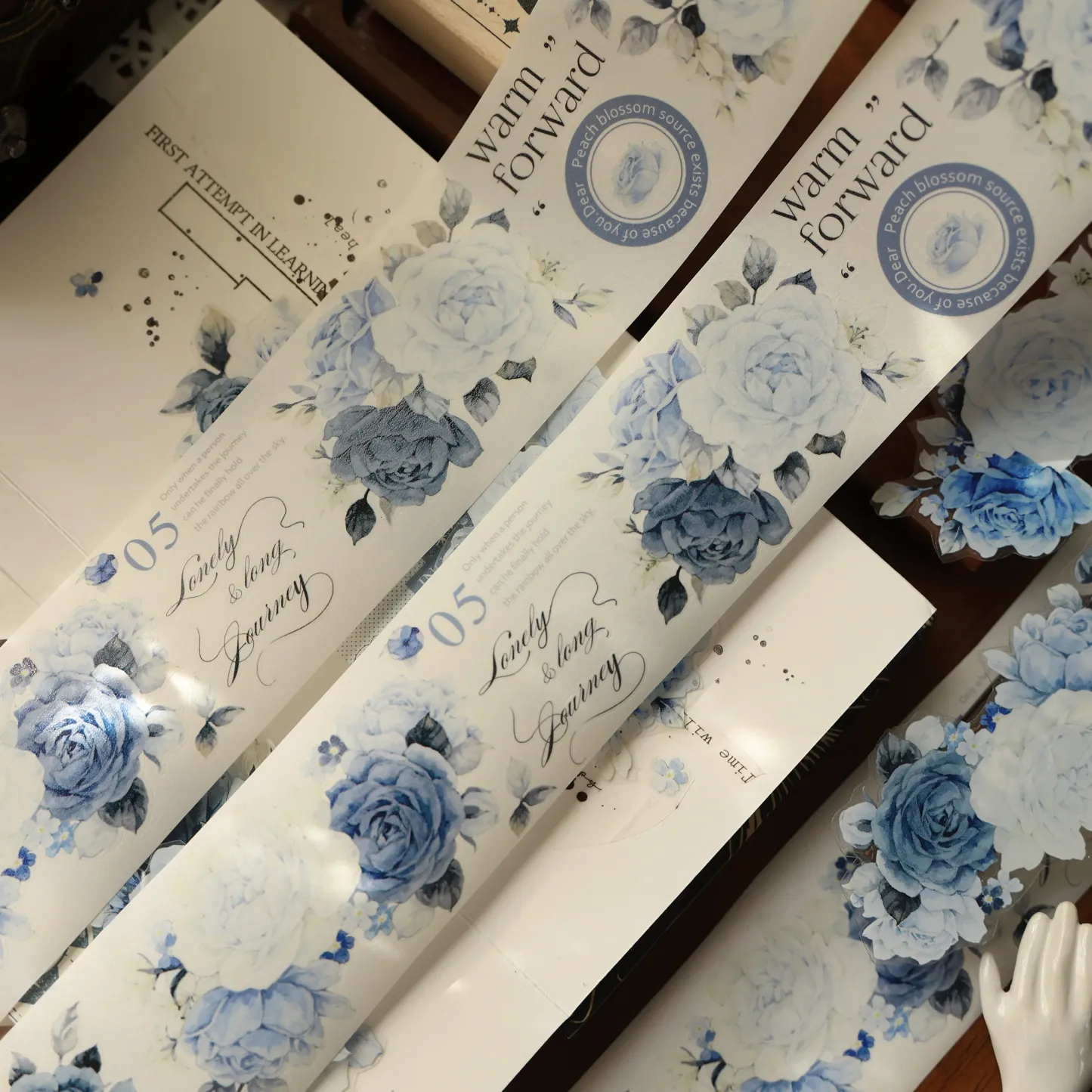 YIER Studio Blue Rose Theme PET Washi Tape 1.97*196.85 inch