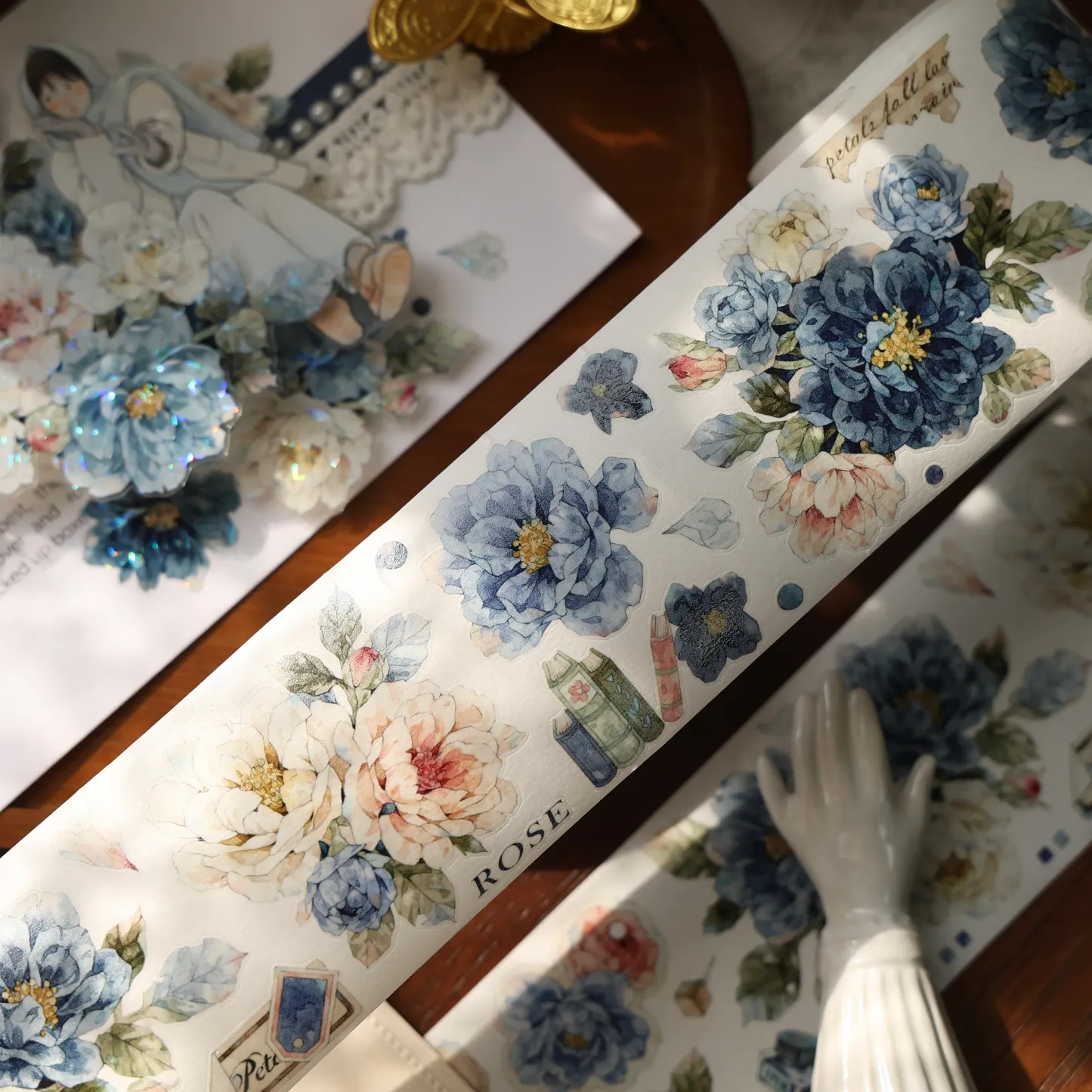 YIER Studio Blue green flowers PET Washi Tape 2.17*196.85 inch