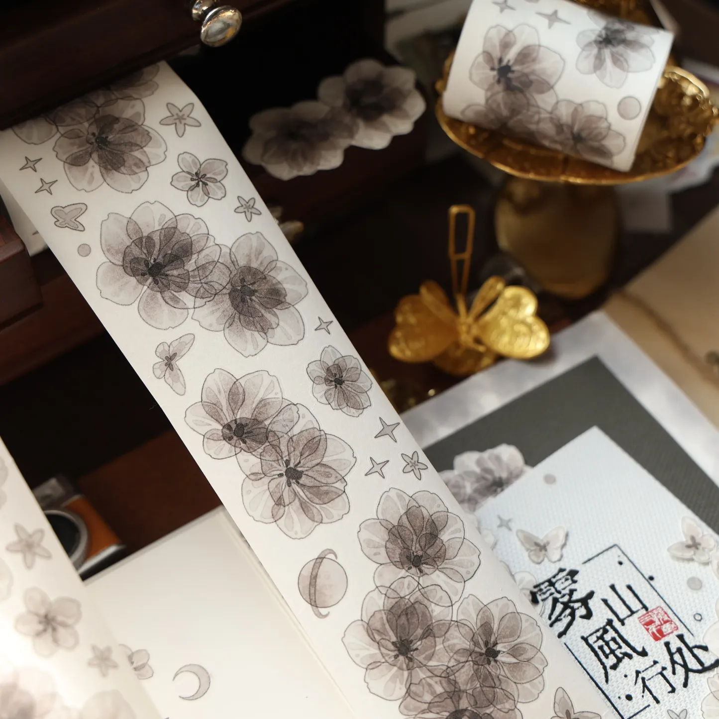 YIER Studio Transparent black flowers PET Washi Tape 1.97*196.85 inch