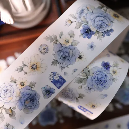 YIER Studio Pre-cut Blue and cyan flowers PET Tape 2.17*196.85 inch