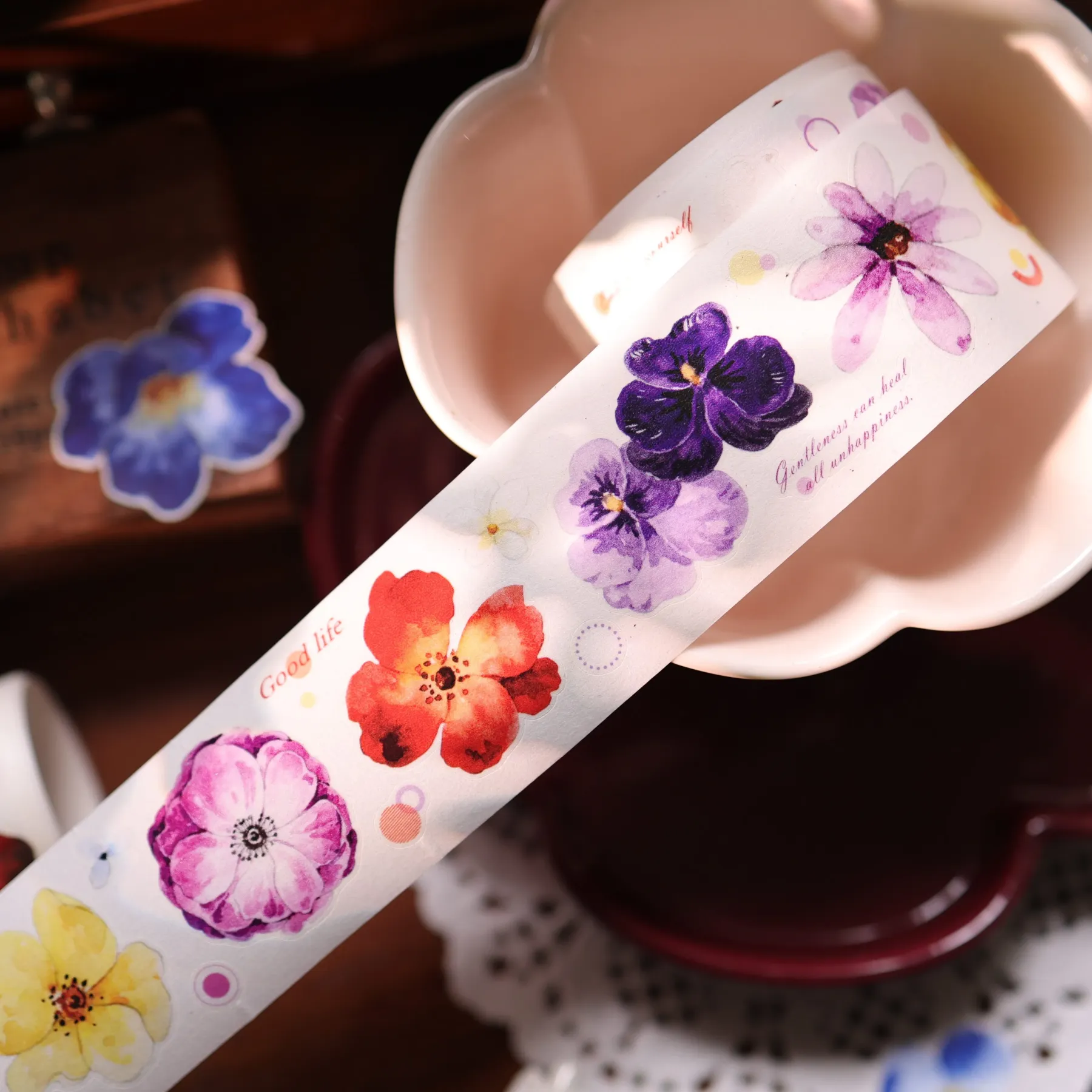 YIER Studio Pre-cut Watercolor Bloom Floral PET Tape 1.38*118.11 inch