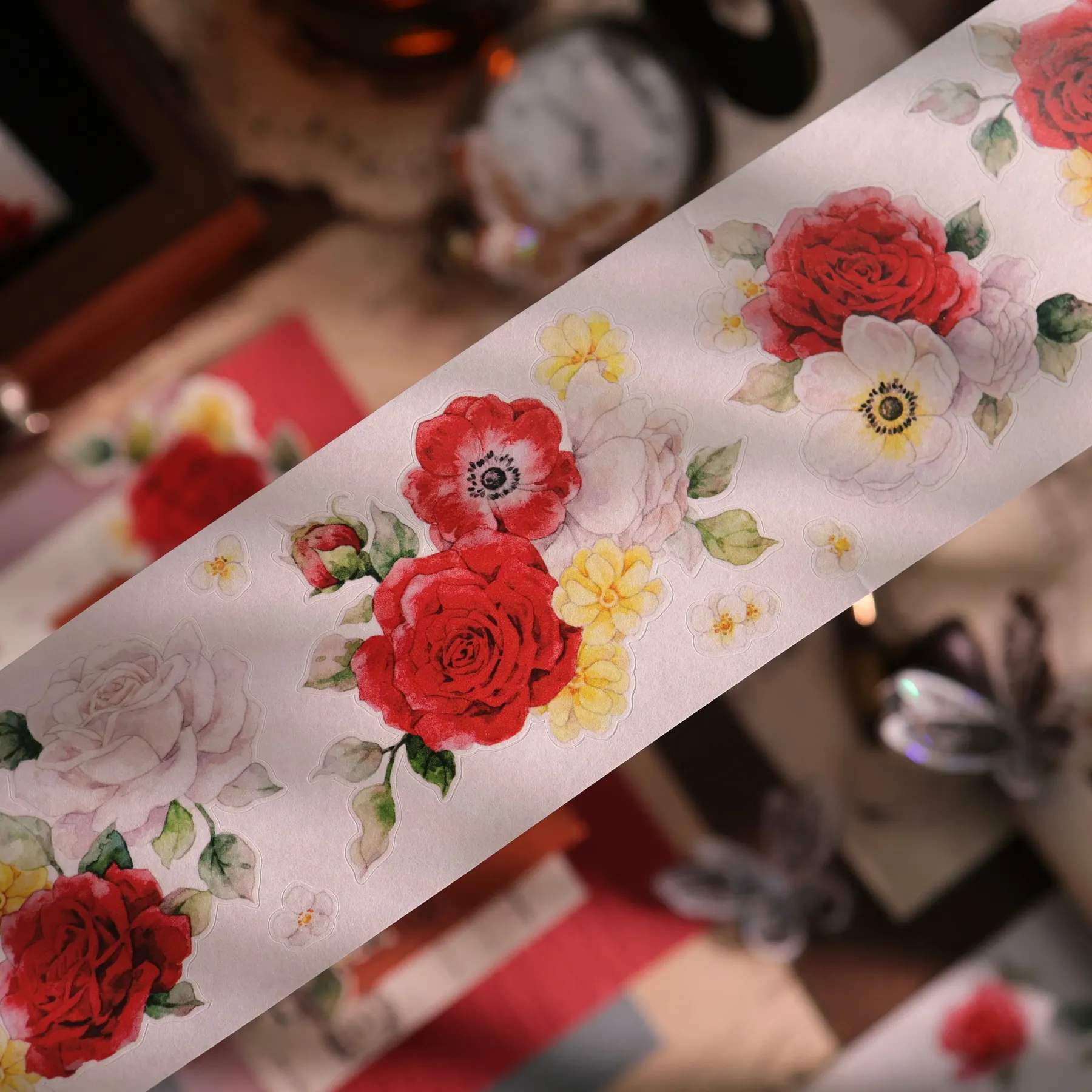 YIER Studio Pre-cut Red flowers PET Tape 2.17×118.11 inch