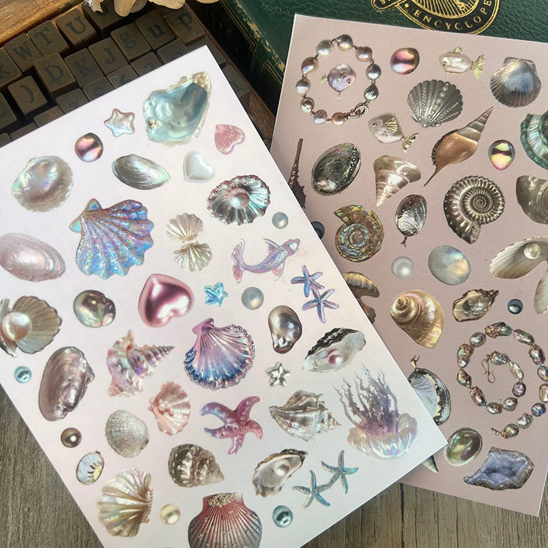 Holographic Pearl Seashell Marine Elements Stickers
