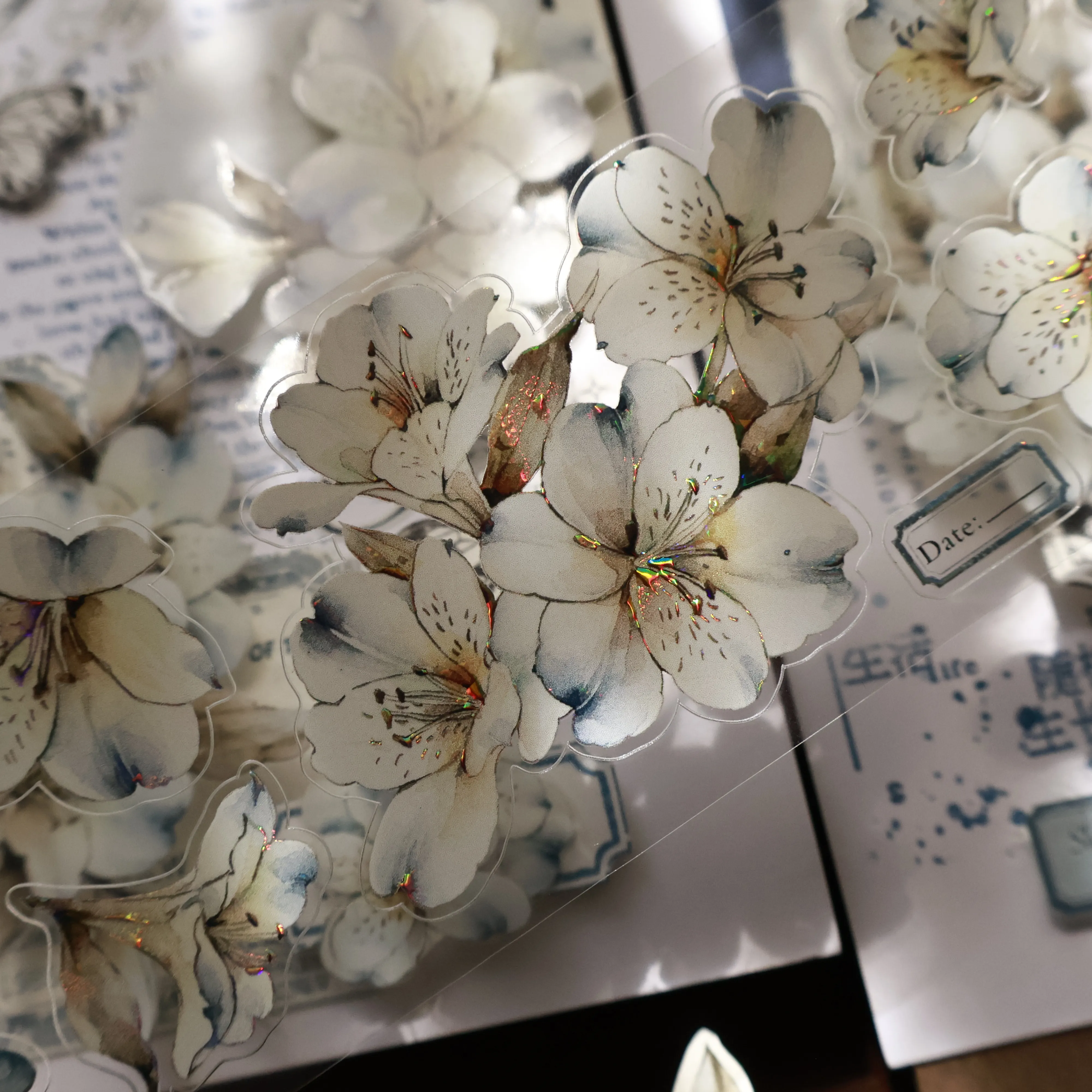 YIER Studio White flowers Washi PET Tape 2.17 * 78.74 inch