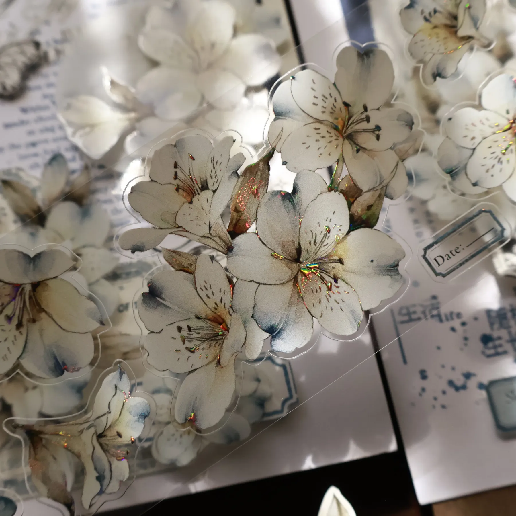 YIER Studio White flowers Washi PET Tape 2.17 * 78.74 inch