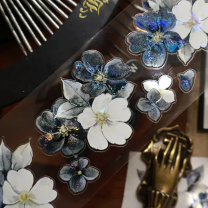 YIER StudioBlack and white flowers Washi PET Tape 2.17*196.85 inch