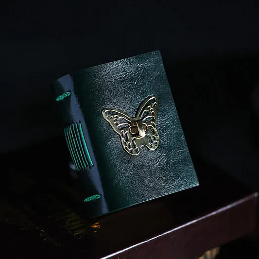 Vintage Handmade A7 Butterfly Leather Journal | Genuine Cowhide Collage Notebook with Blank Kraft Pages