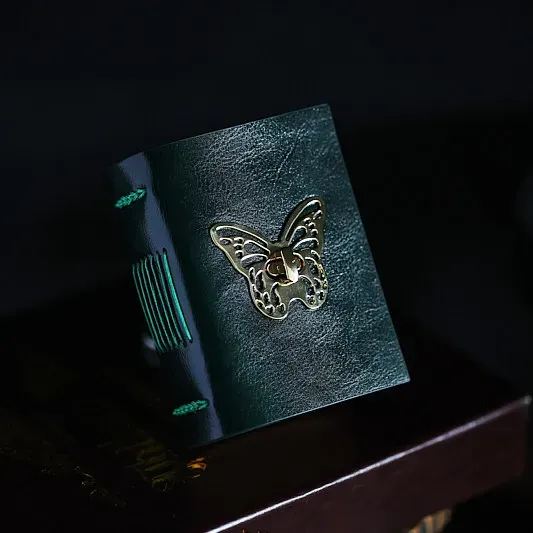Vintage Handmade A7 Butterfly Leather Journal | Genuine Cowhide Collage Notebook with Blank Kraft Pages