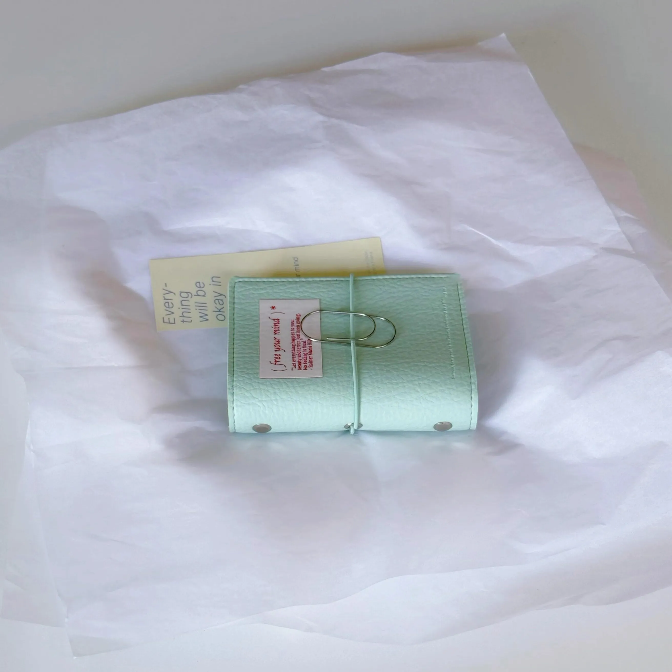 Minimalist M5 Leather Journal with Fabric Label | Colorful Collage Pocket Notebook, 60 Blank Sheets