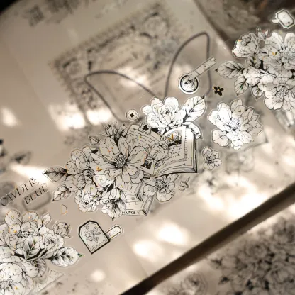 YIER Studio White line drawing of flowers PET Washi Tape 2.17*196.85 inch