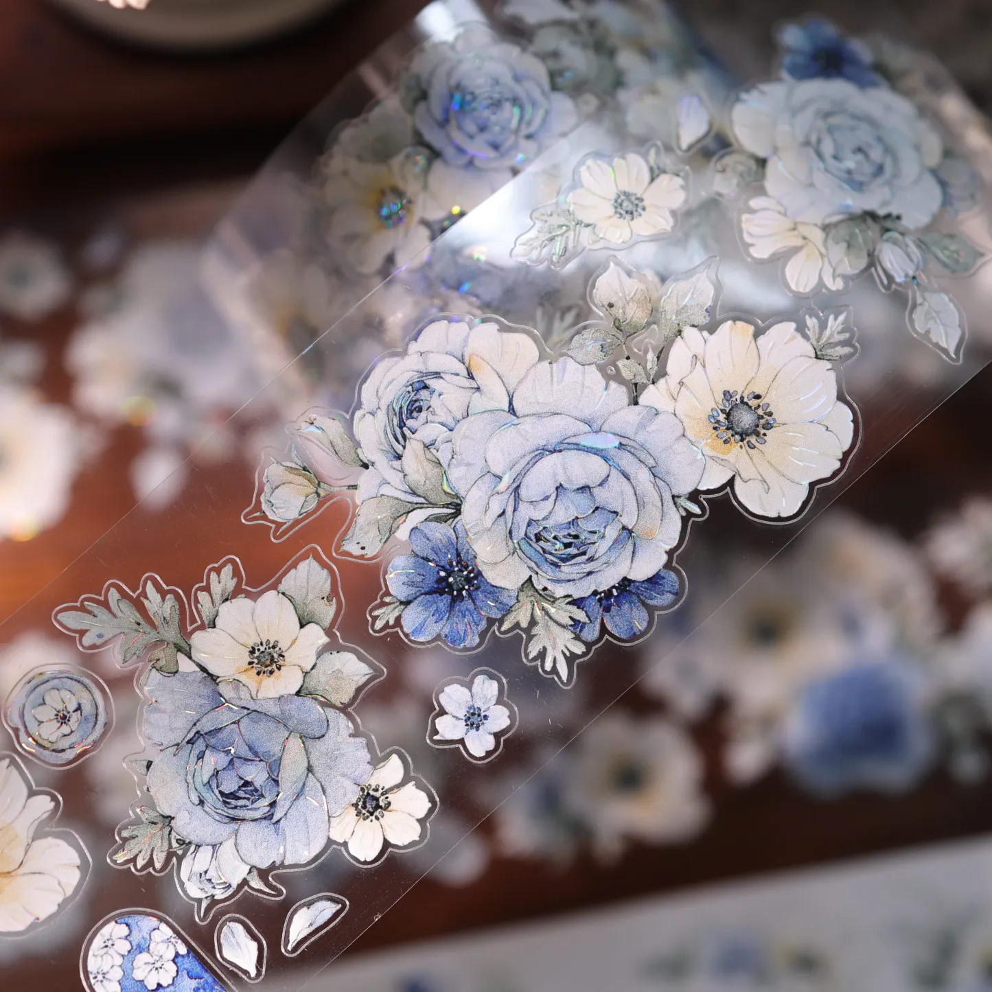 YIER Studio Pre-cut Blue and cyan flowers PET Tape 2.17*196.85 inch