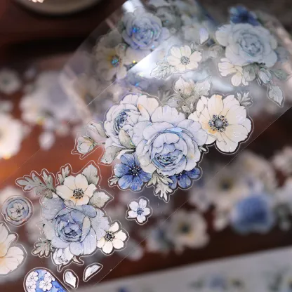 YIER Studio Pre-cut Blue and cyan flowers PET Tape 2.17*196.85 inch