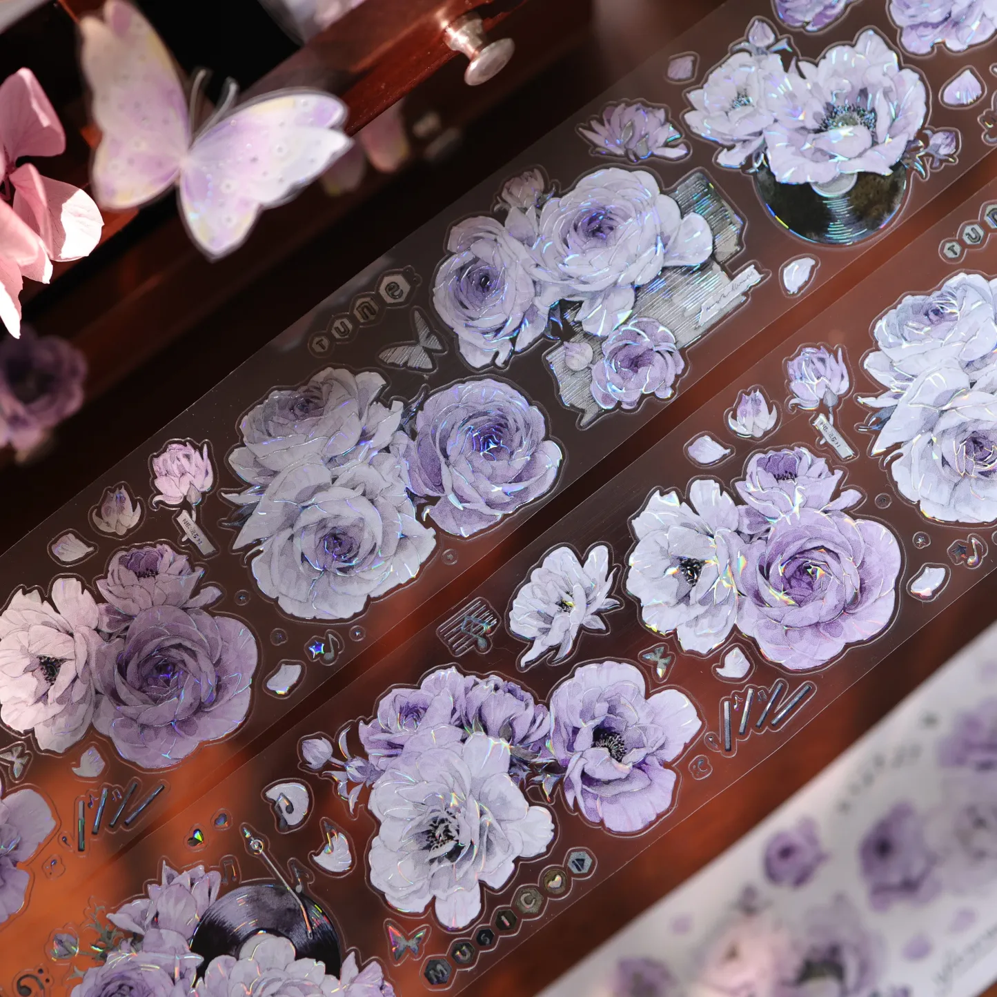 YIER Studio Pre-cut Purple flowers PET Tape 2.36*196.85 inch