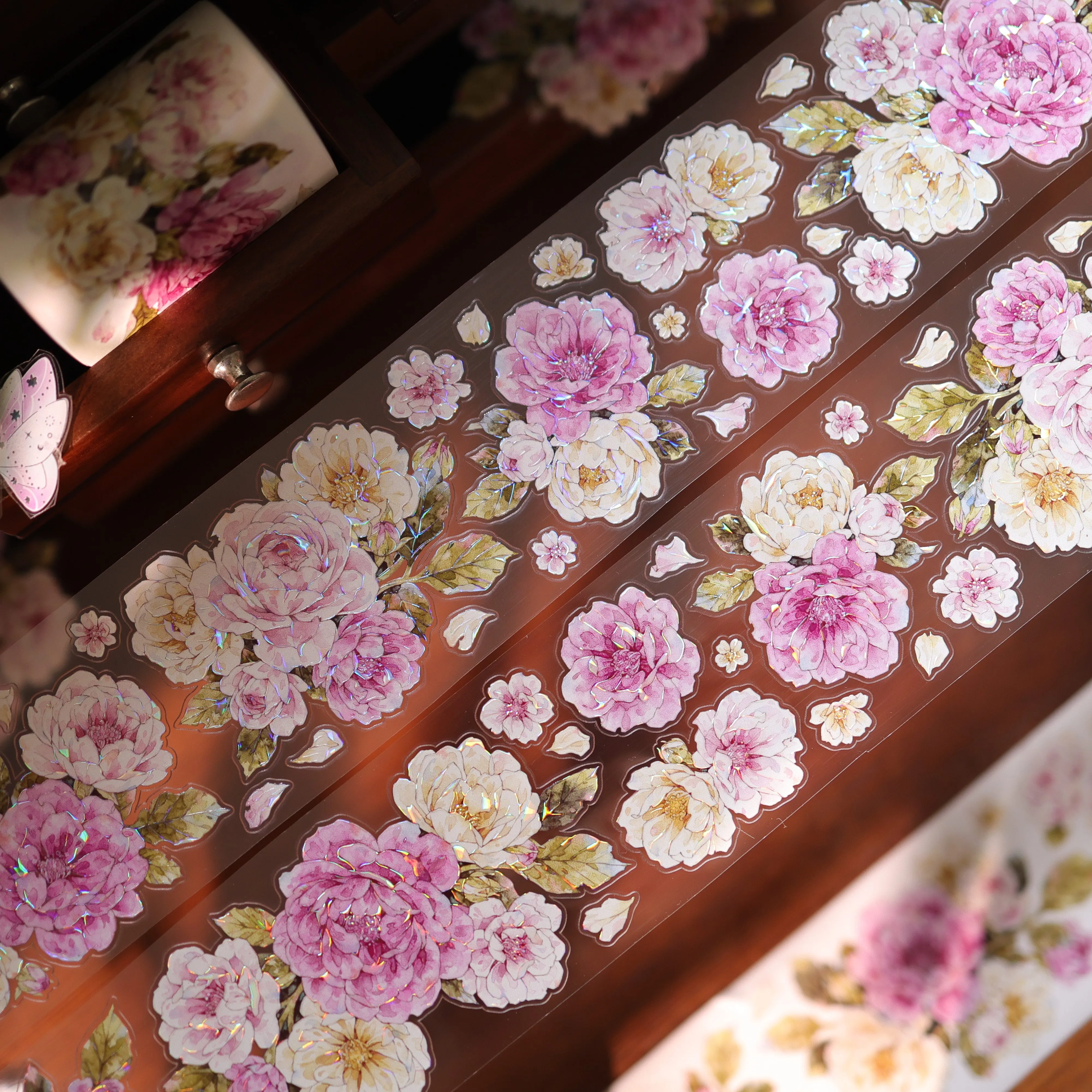 YIER Studio Pre-cut Pink flowers PET Tape 2.17*196.85 inch