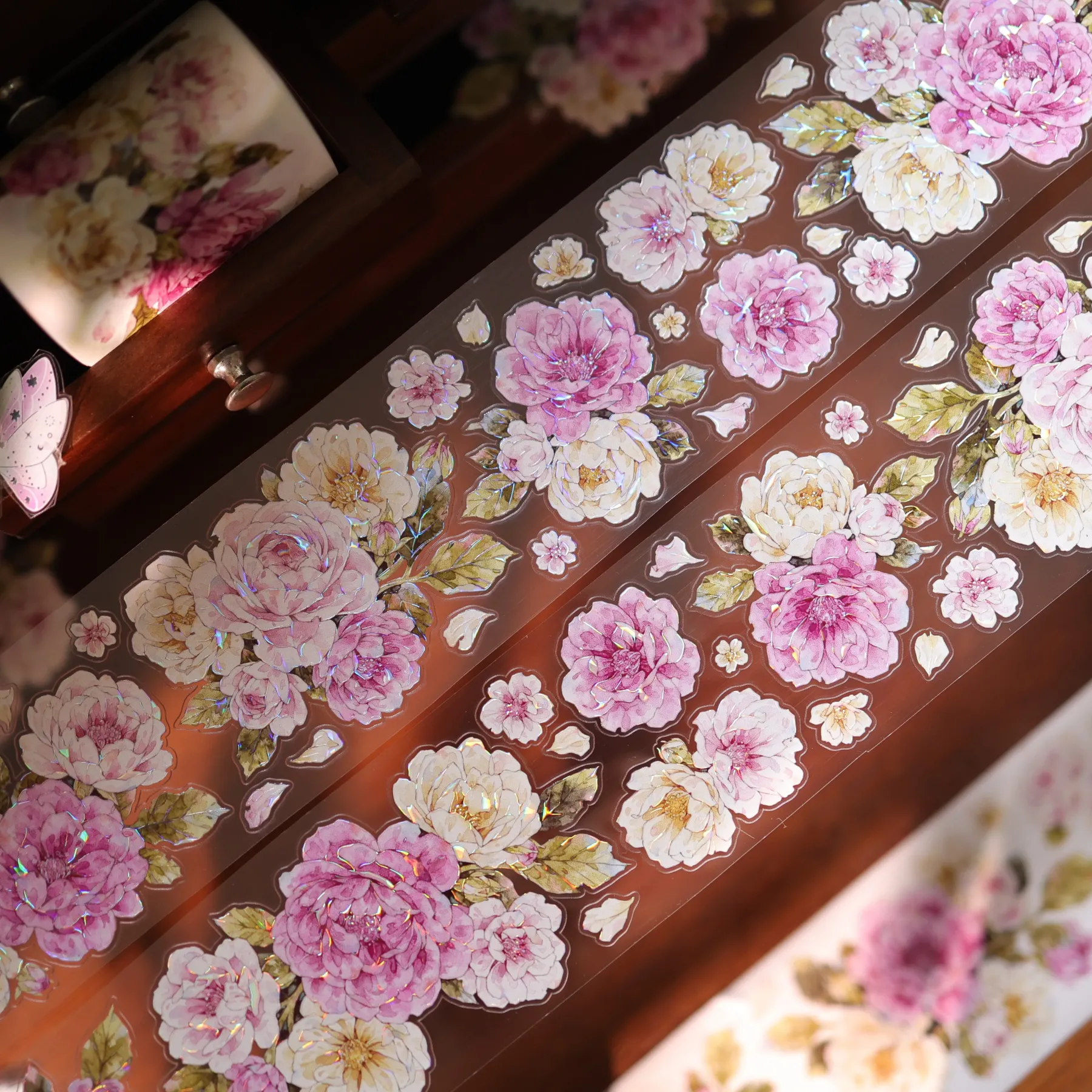 YIER Studio Pre-cut Pink flowers PET Tape 2.17*196.85 inch