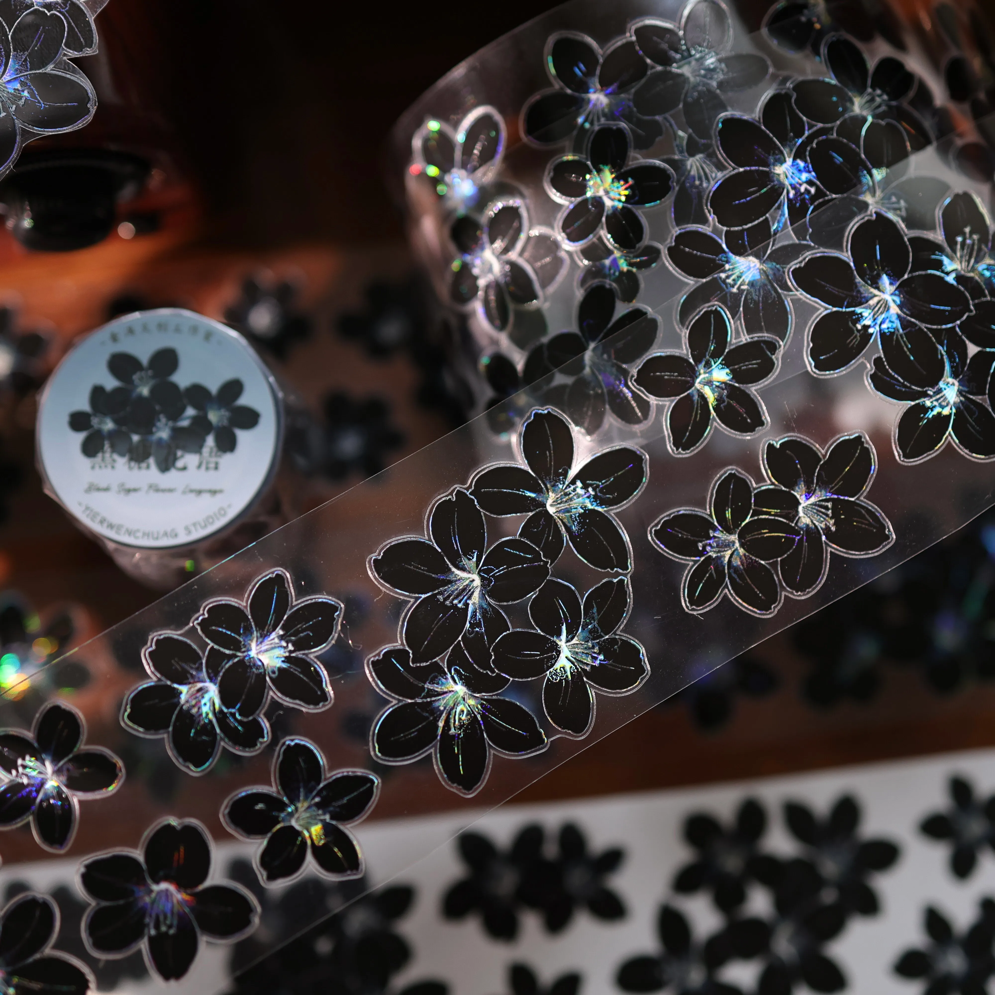 YIER Studio Pre-cut Black floral PET Tape 2.17*196.85 inch
