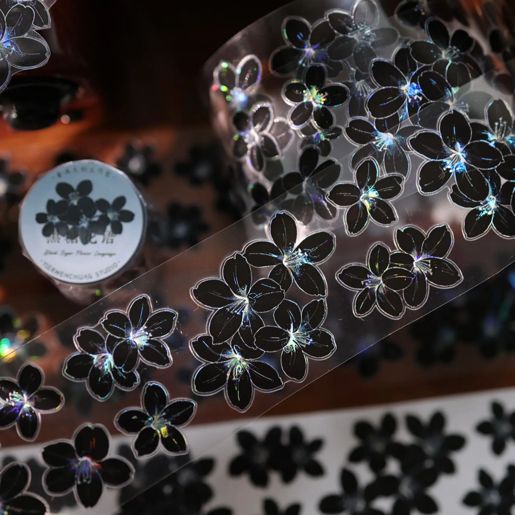 YIER Studio Pre-cut Black floral PET Tape 2.17*196.85 inch