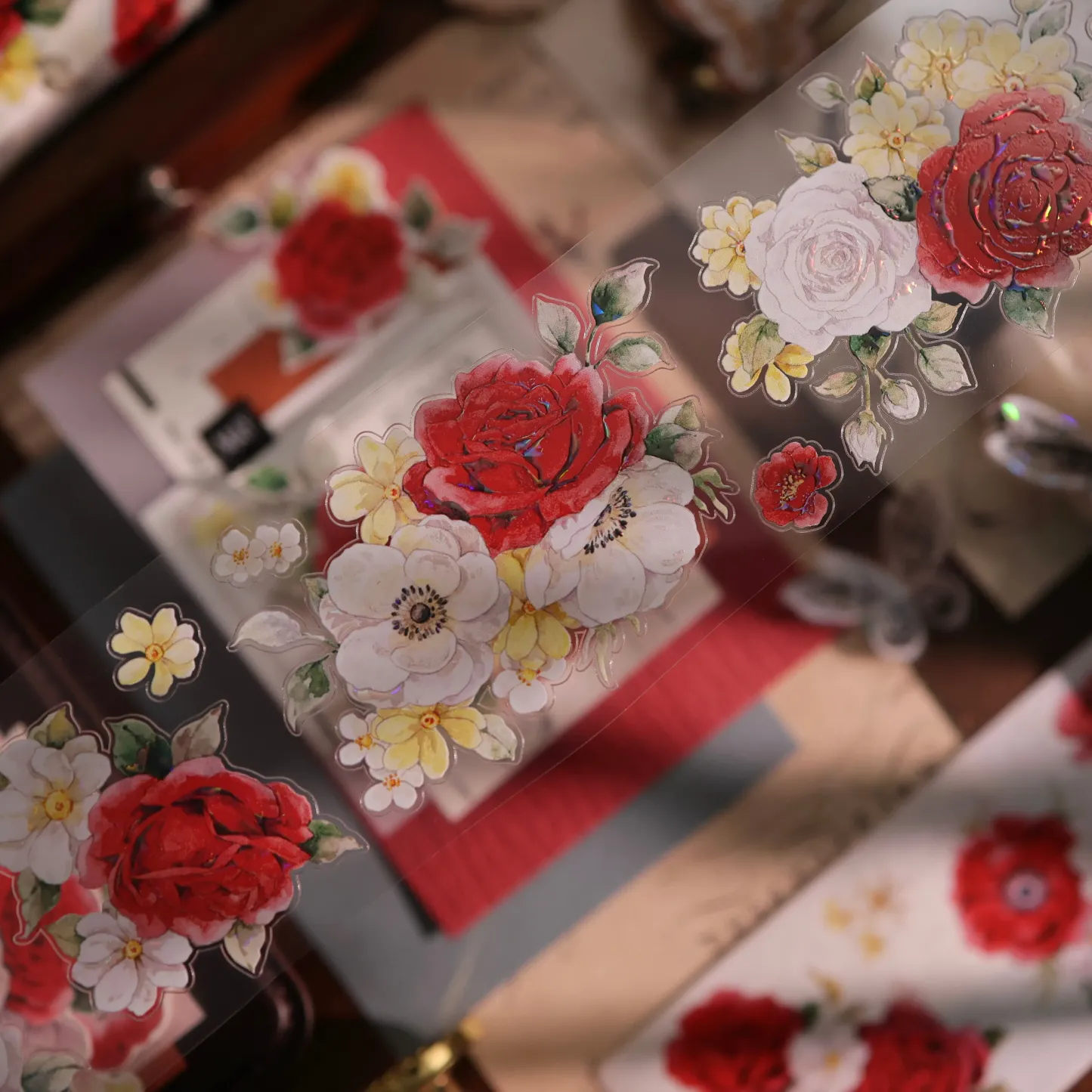 YIER Studio Pre-cut Red flowers PET Tape 2.17×118.11 inch